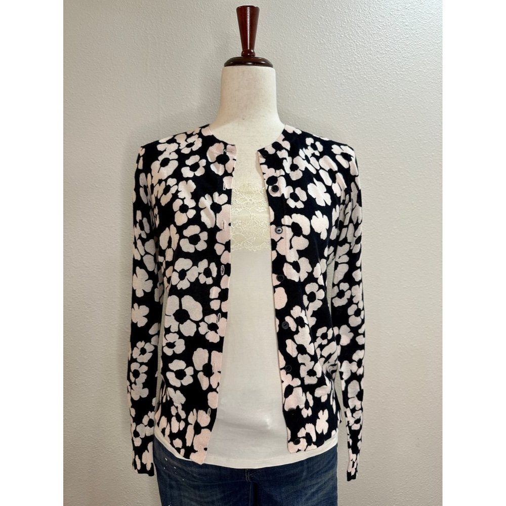 Ann Taylor Loft Floral Cardigan - Black & Very Light Pink